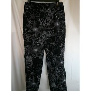 Larry Levine Sport Linen Blend Floral‎ Print Pants Black Size 10